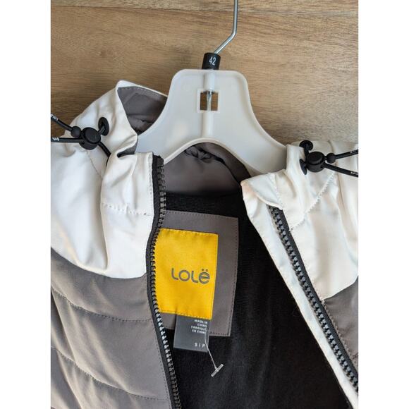 Lole Jacket Women Small White Gray Quilted Thermore Insulated Hooded Full Zipper - Picture 3 of 4